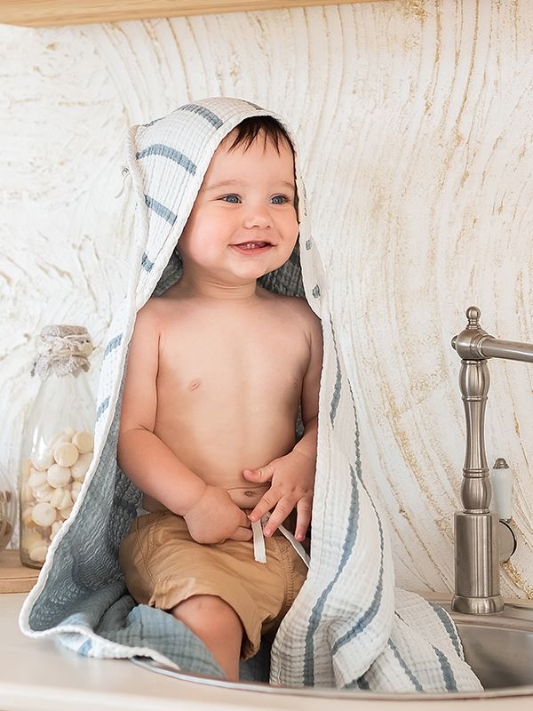Caline Baby 4-Layer Muslin Striped Swaddle 90x90 cm - Navy