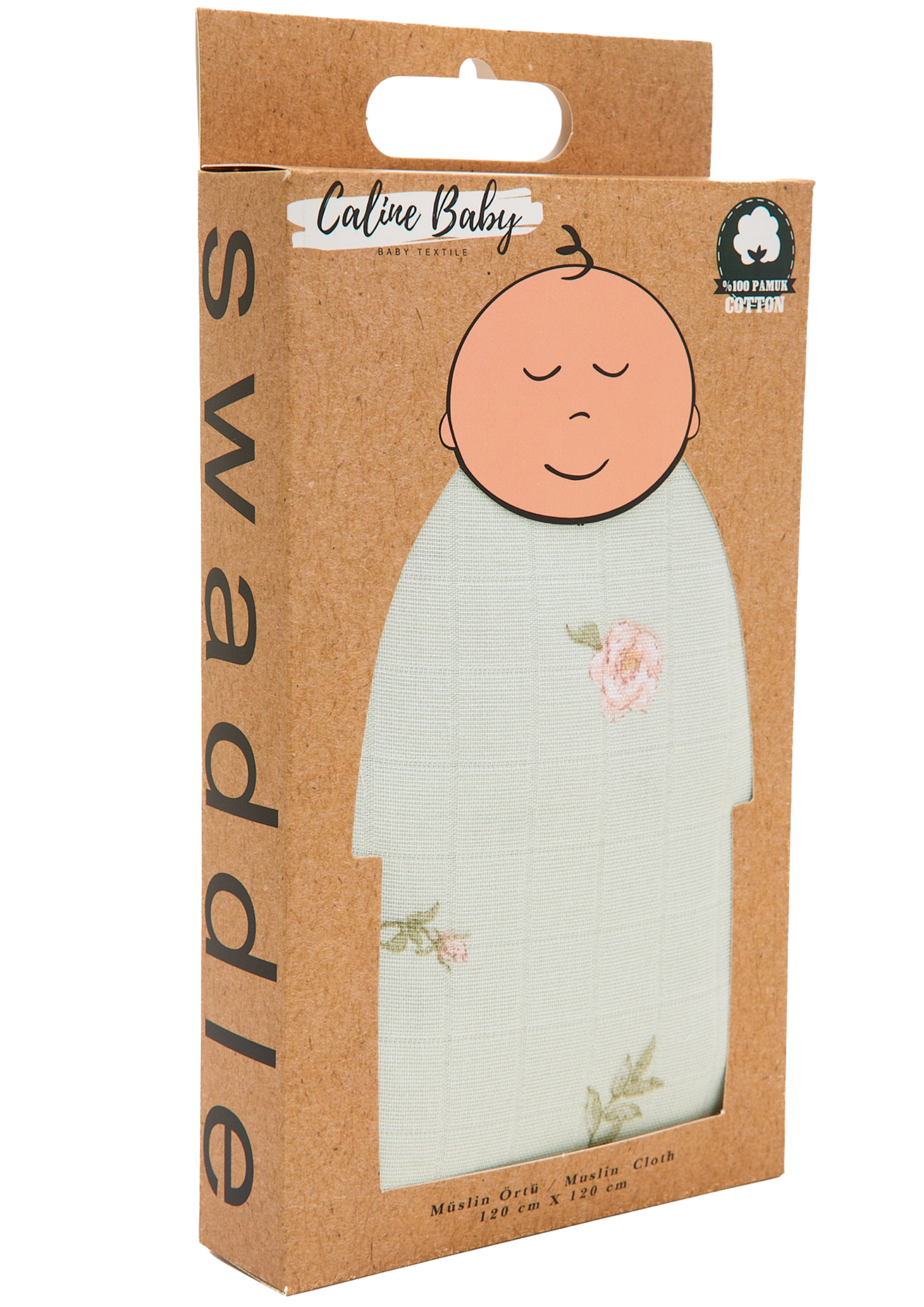 Müslin Bezi Örtü Gül Desen- Yeşil 120x120 Cm + 4 Adet Ağız Mendili