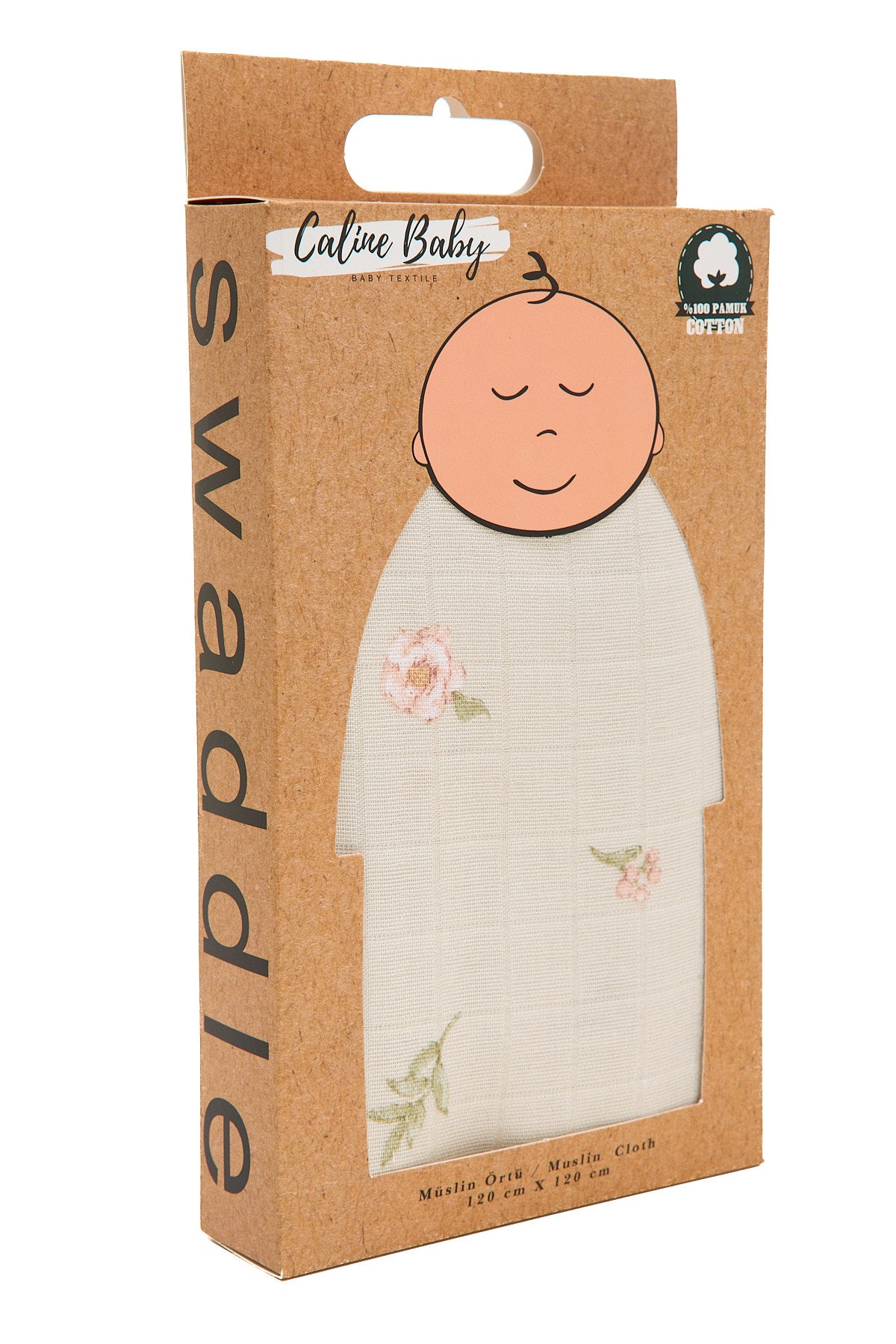 Müslin Bezi Örtü Gül Desen- Bej 120x120 Cm + 4 Adet Ağız Mendili