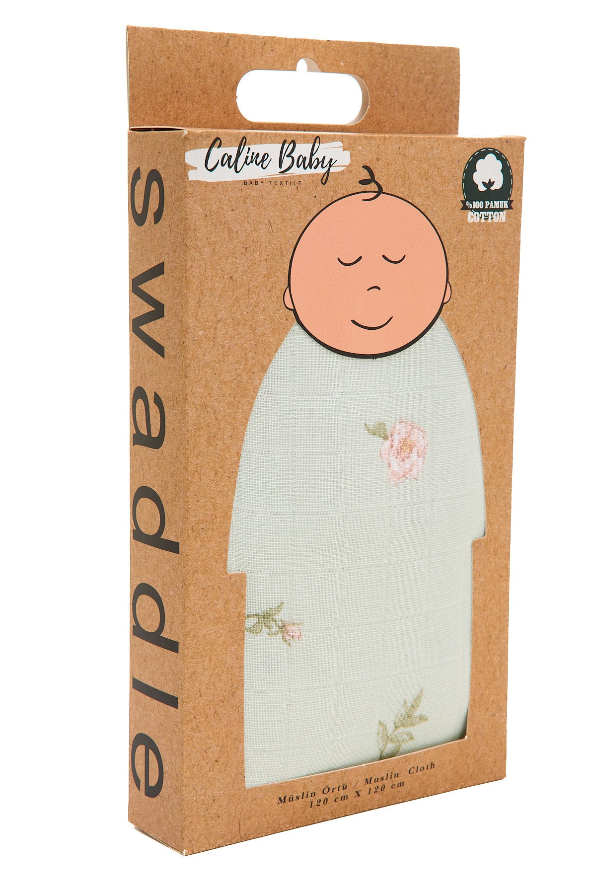 Müslin Bezi Örtü Gül Desen- Yeşil 120x120 Cm + 4 Adet Ağız Mendili