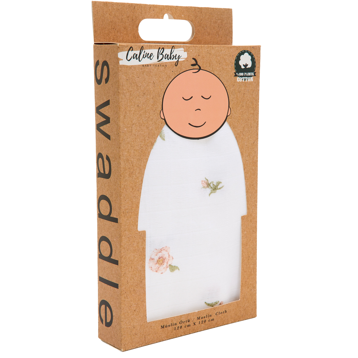 Müslin Bezi Örtü Gül Desen- Beyaz 120x120 Cm + 4 Adet Ağız Mendili