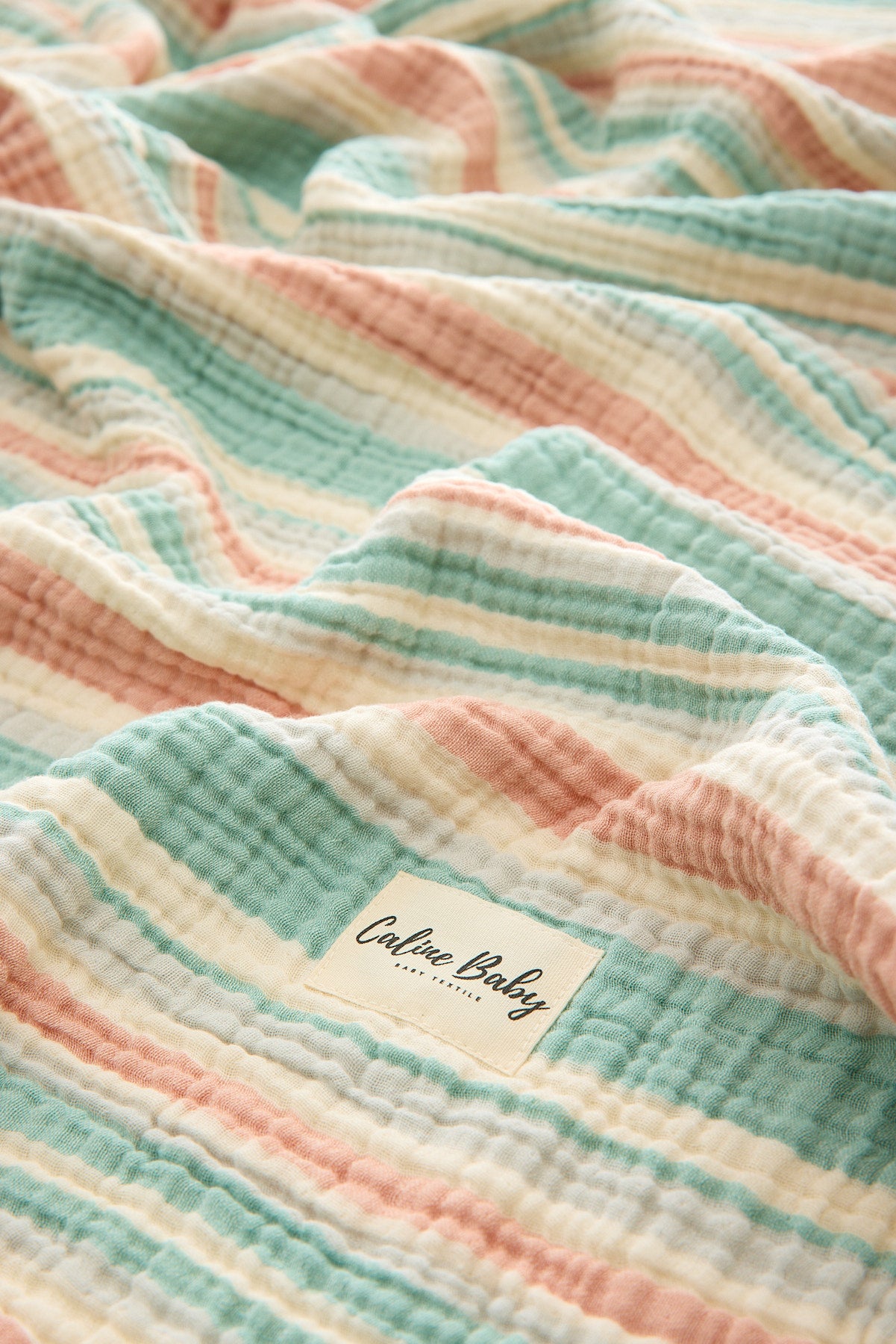 4 Kat Müslin Battaniye Çizgili Çoban Dikişli 110*110cm - Pembe