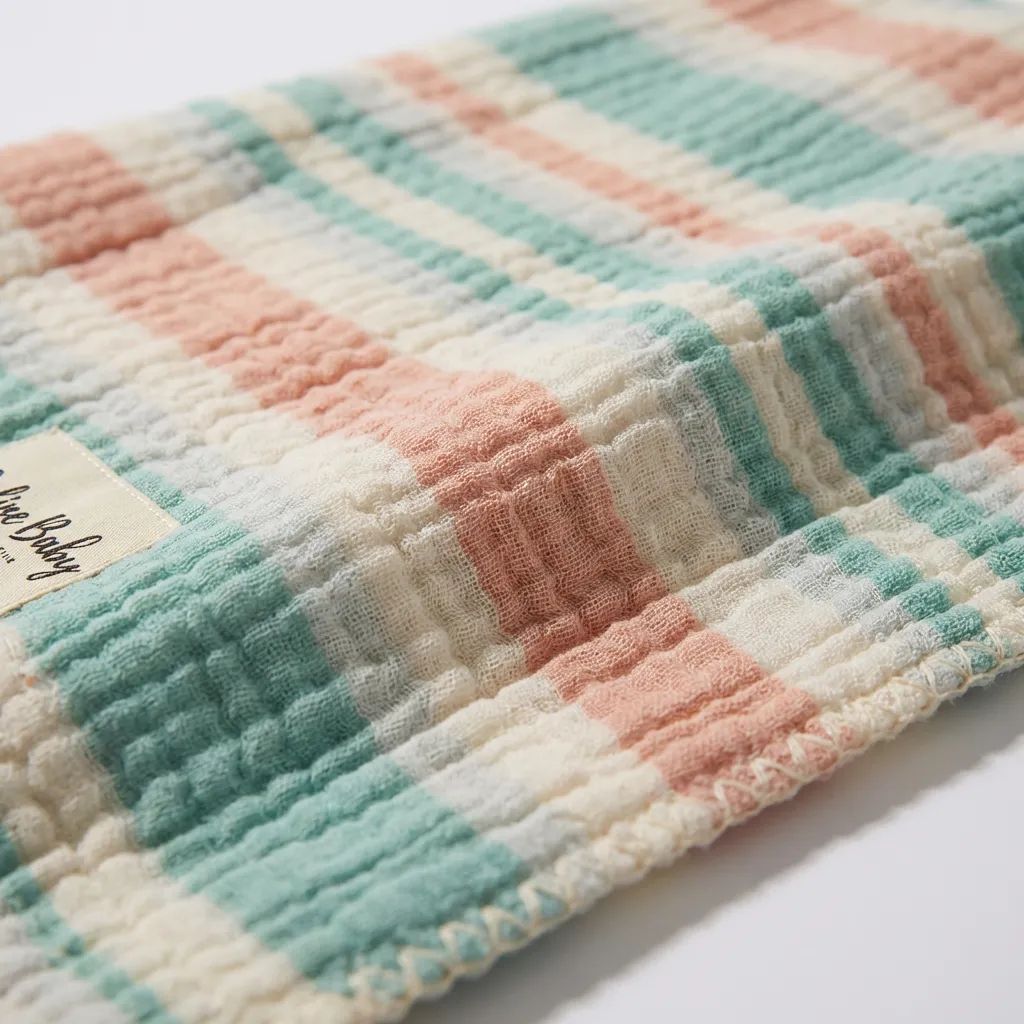 4 Layer Muslin Blanket Striped Shepherd Stitch 110*110cm - Pink