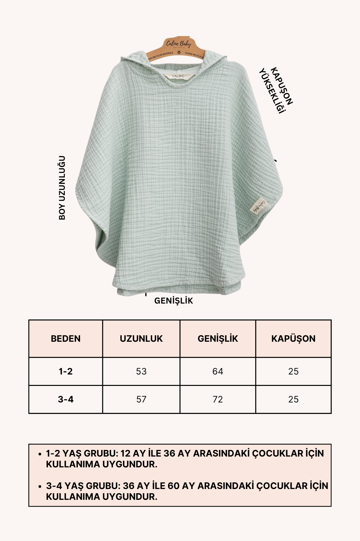 4 Layer Muslin Baby Poncho Mint