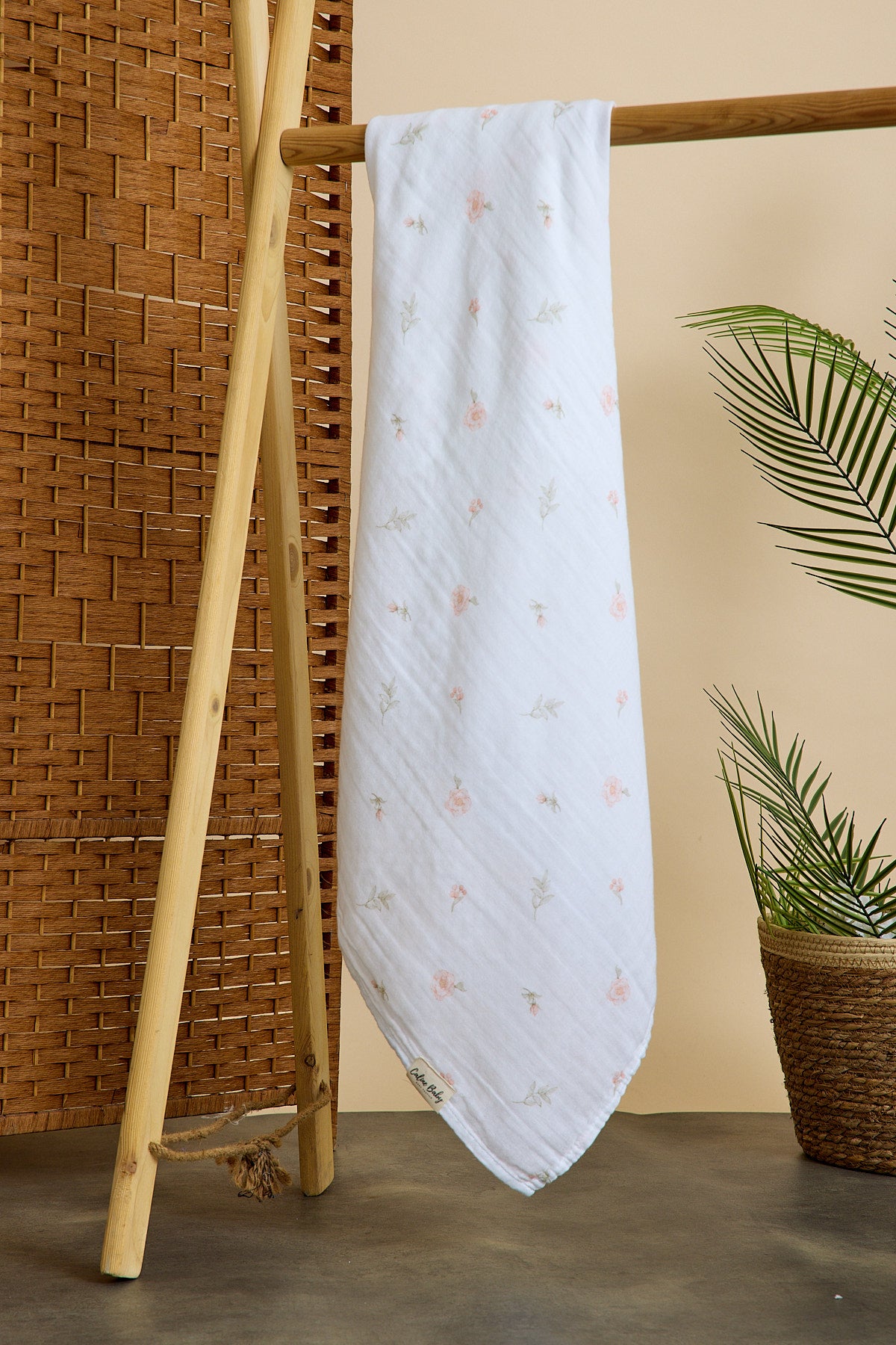 2-Layer Digital Floral Print Muslin White - 120*120 cm