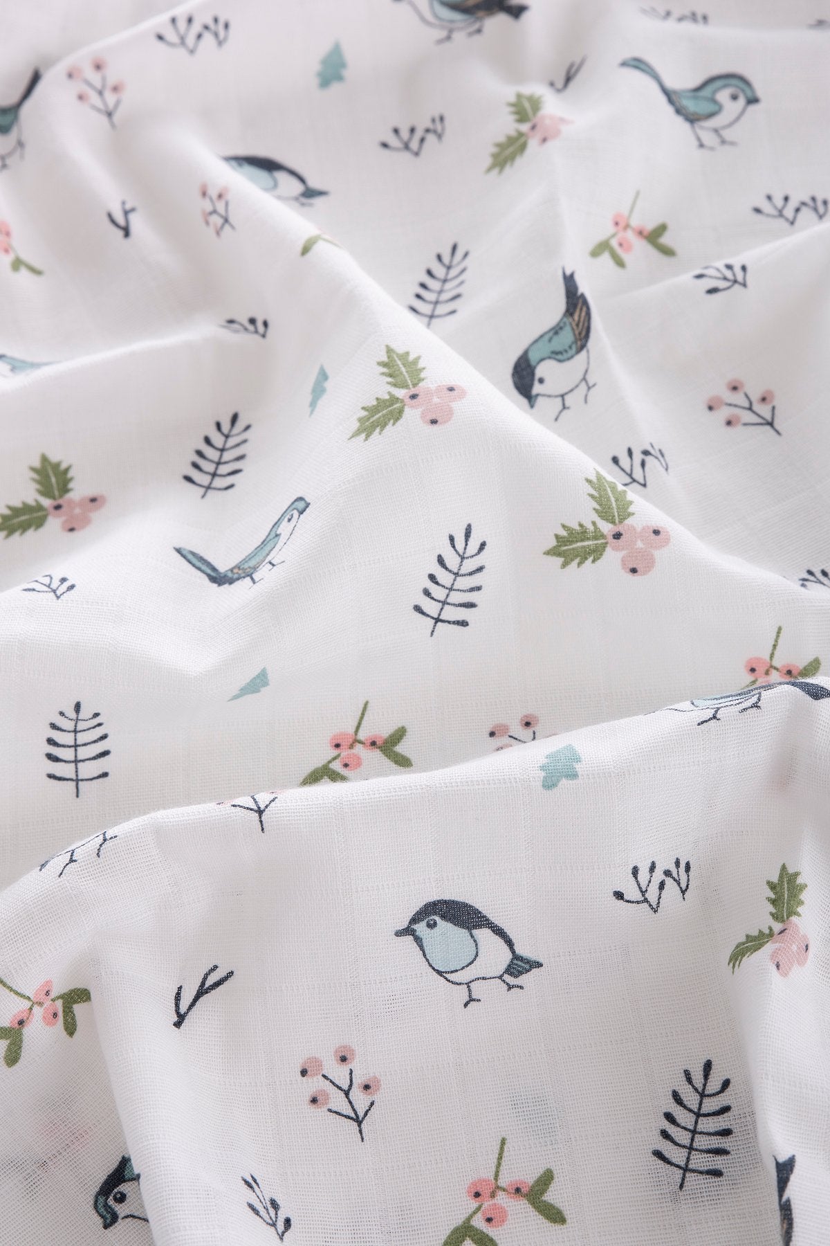Muslin Cloth Bird Pattern Blue 120x120 cm + 4 Burp Cloths
