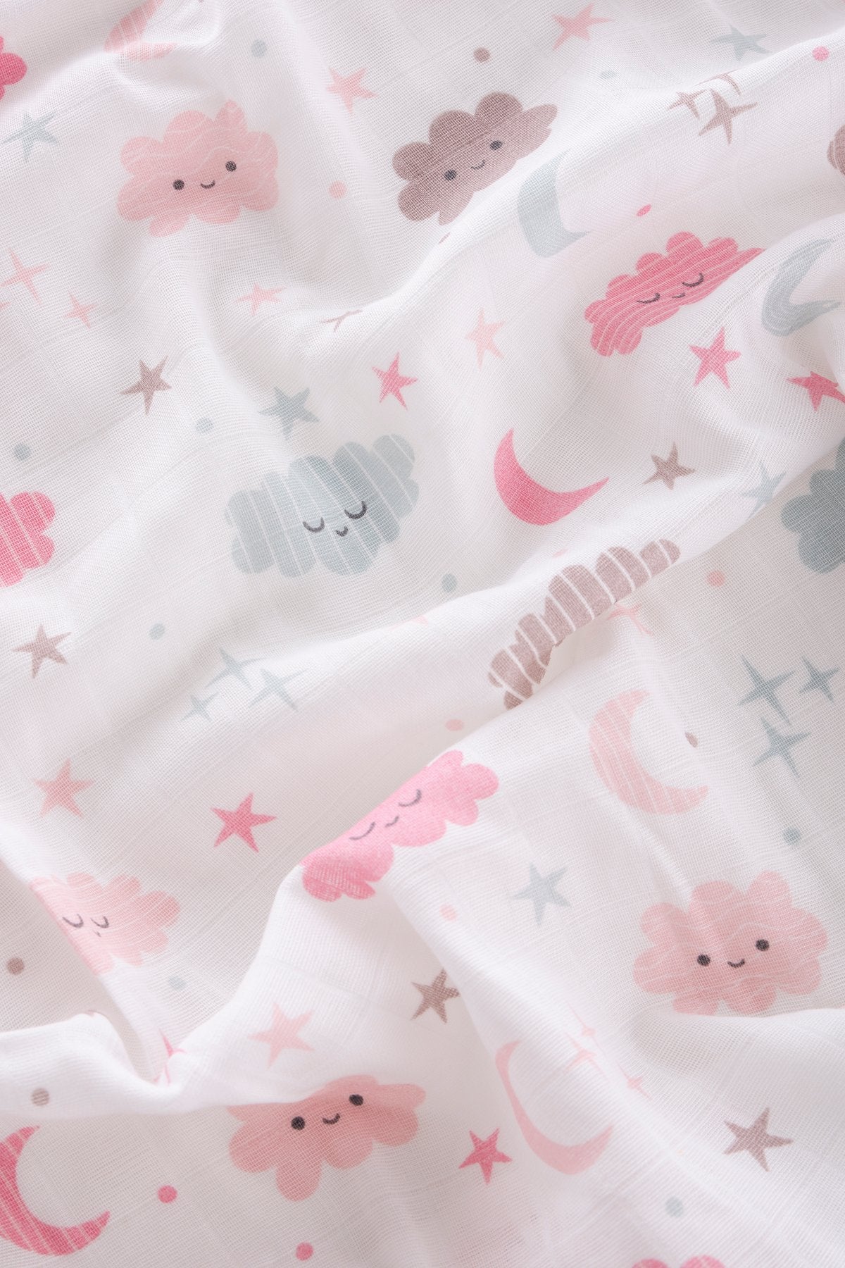 Muslin Blanket Cloud Pattern Pink 120x120 cm + 4 Burp Cloths
