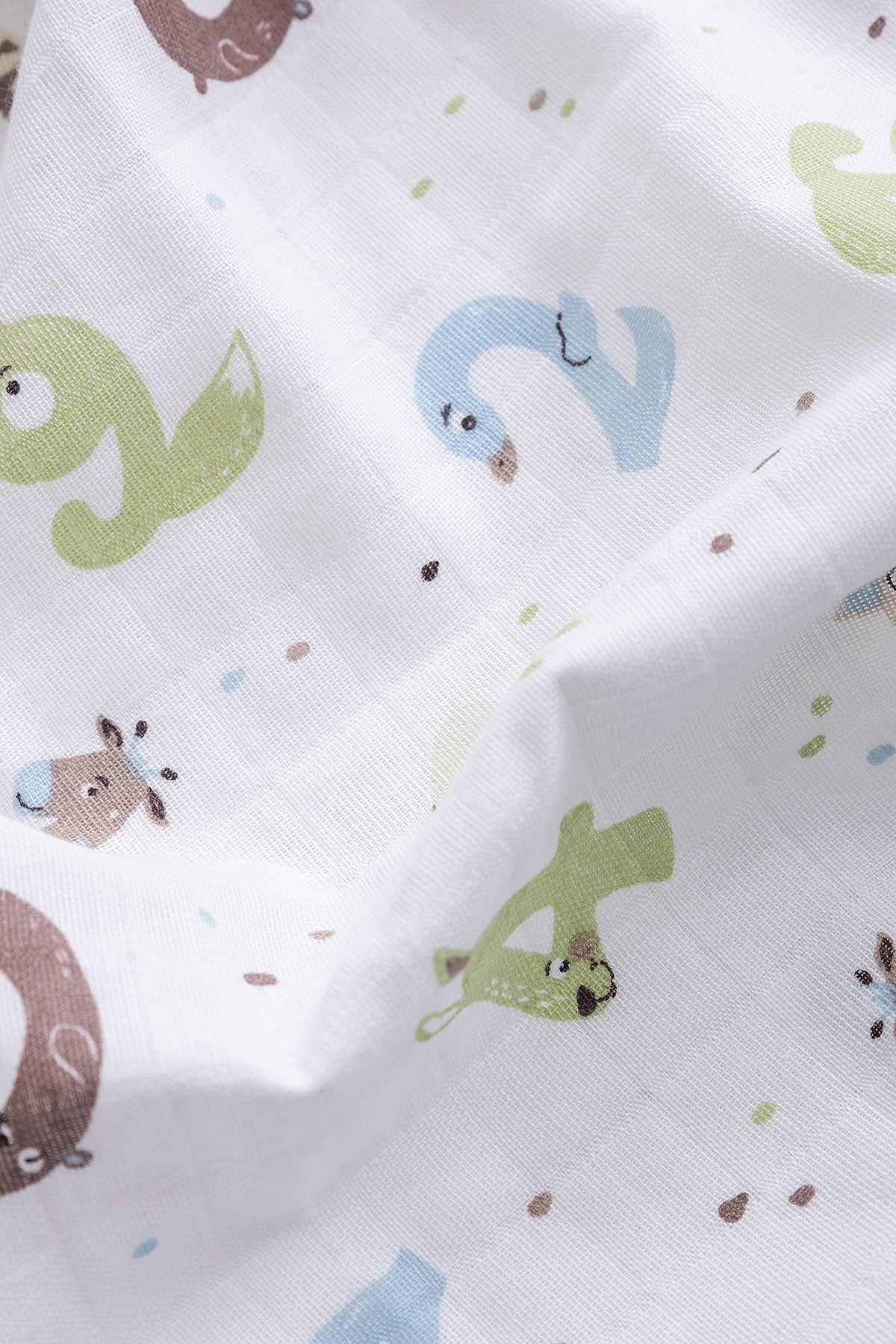 Müslin Bezi Örtü Sayı Desen - Yeşil 120x120 cm + 4 Adet Ağız Mendili