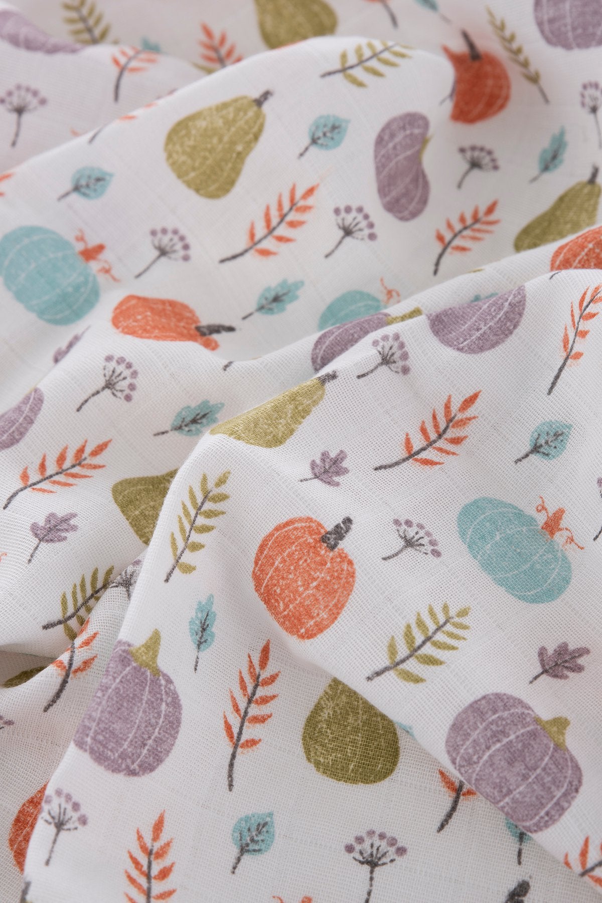 Muslin Fabric Pumpkin Pattern Green 120x120 cm + 4 Burp Cloths
