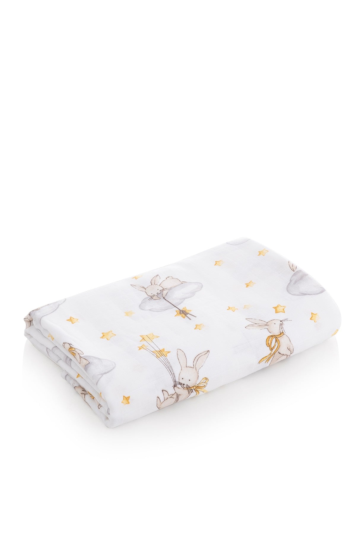 Müslin Bezi Örtü Tavşan Desen - Bej 120x120 cm + 4 Adet Ağız Mendili