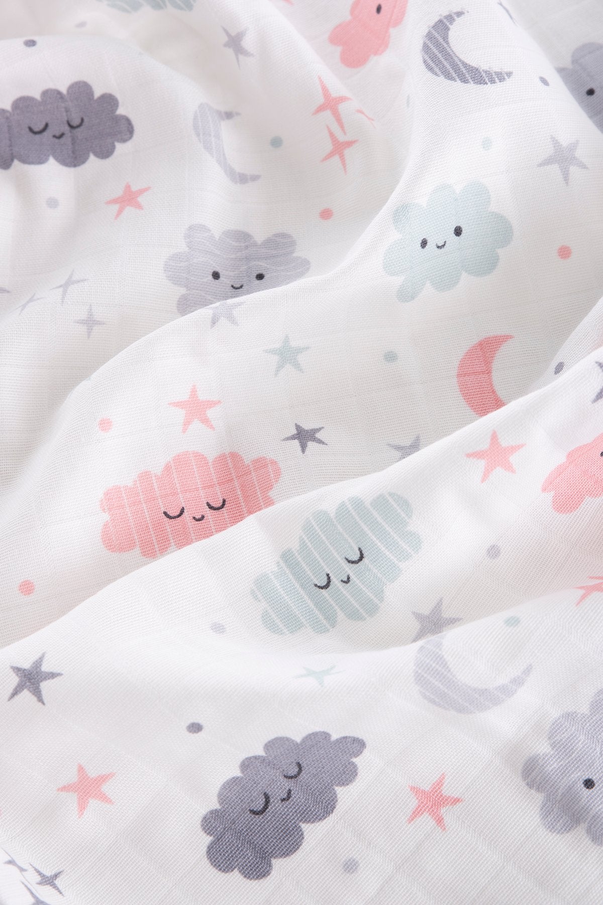 Muslin Fabric Cover Cloud Pattern Grey 120x120 cm + 4 Pcs Burp Cloths