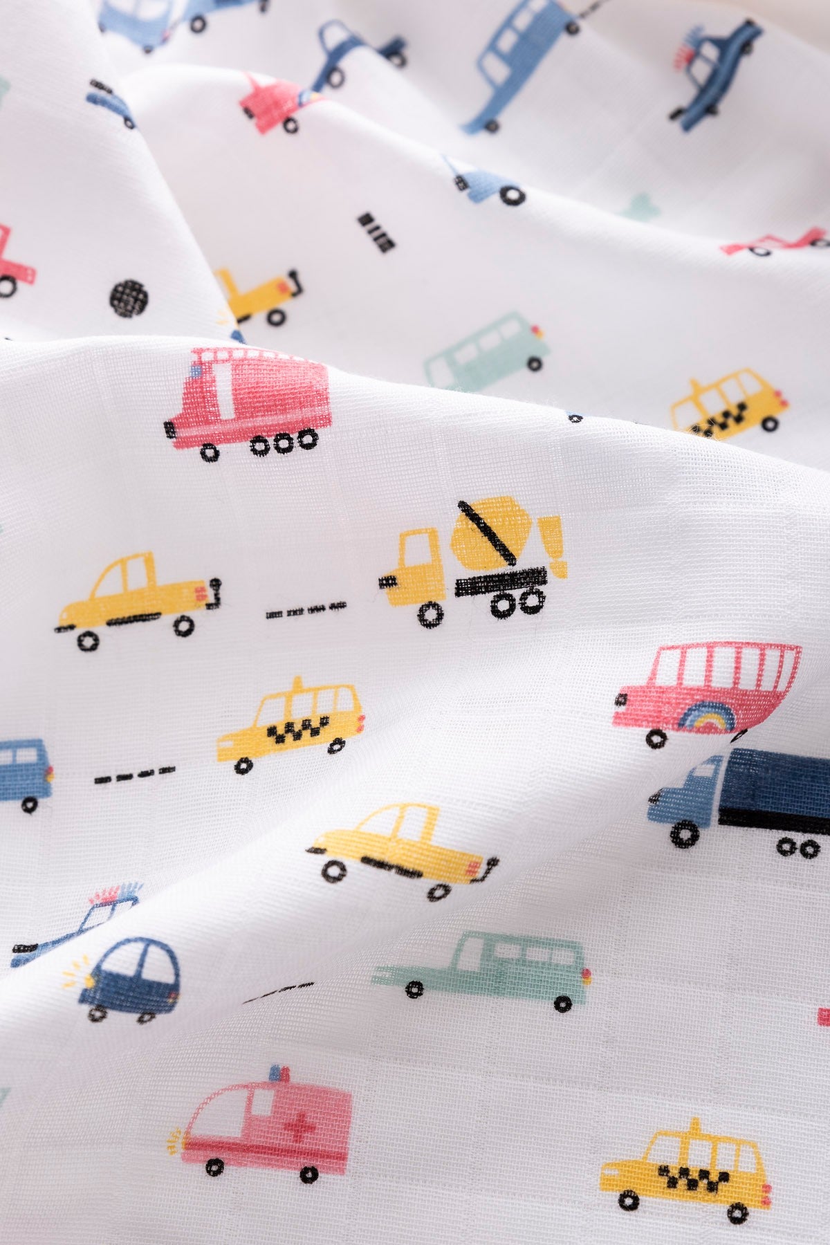 Muslin Cloth Cover Car Pattern - Blue 120x120 cm + 4 Piece Burp Cloth Set
