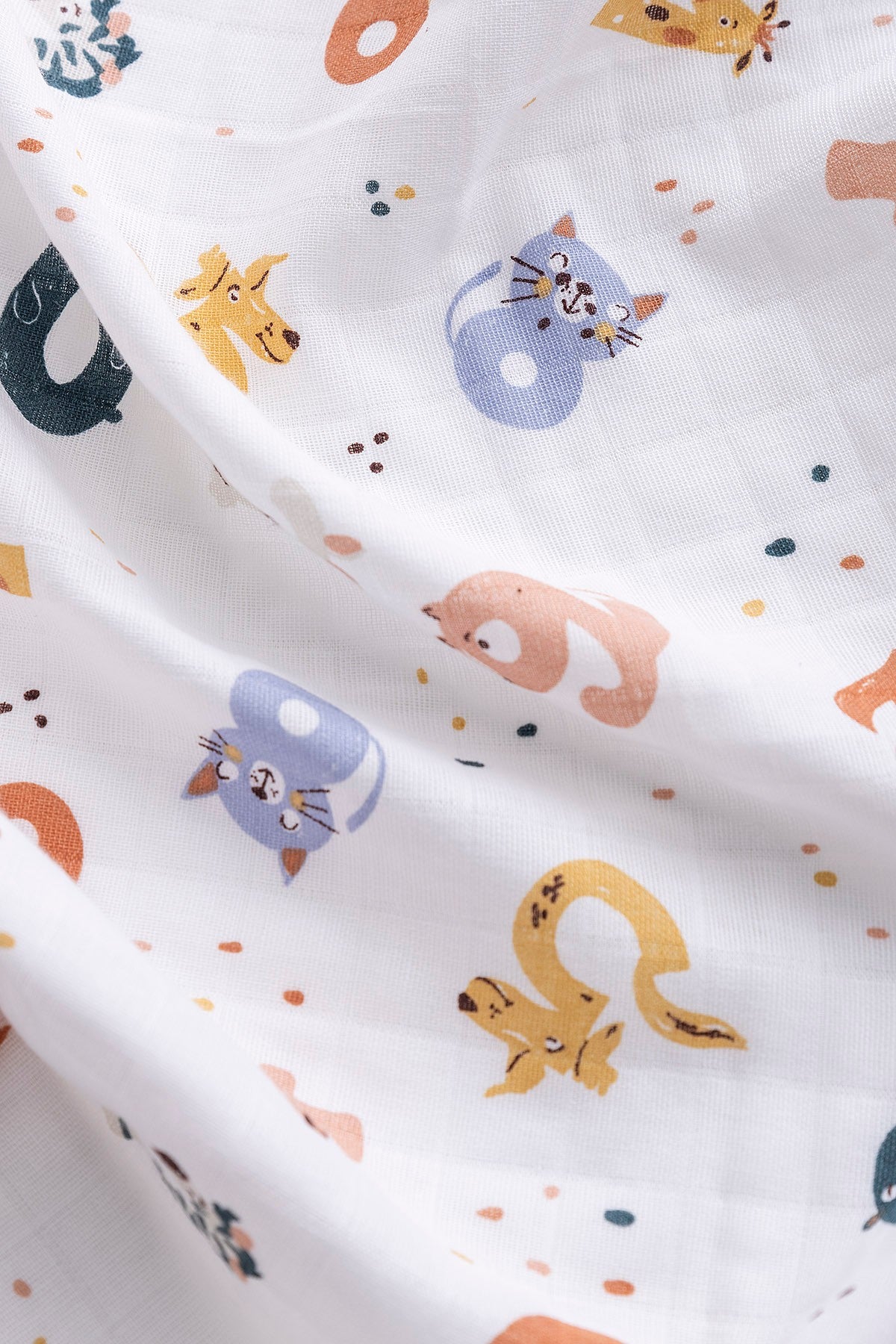 Muslin Cloth Blanket Number Pattern - Coffee 120x120 cm + 4 Burp Cloths