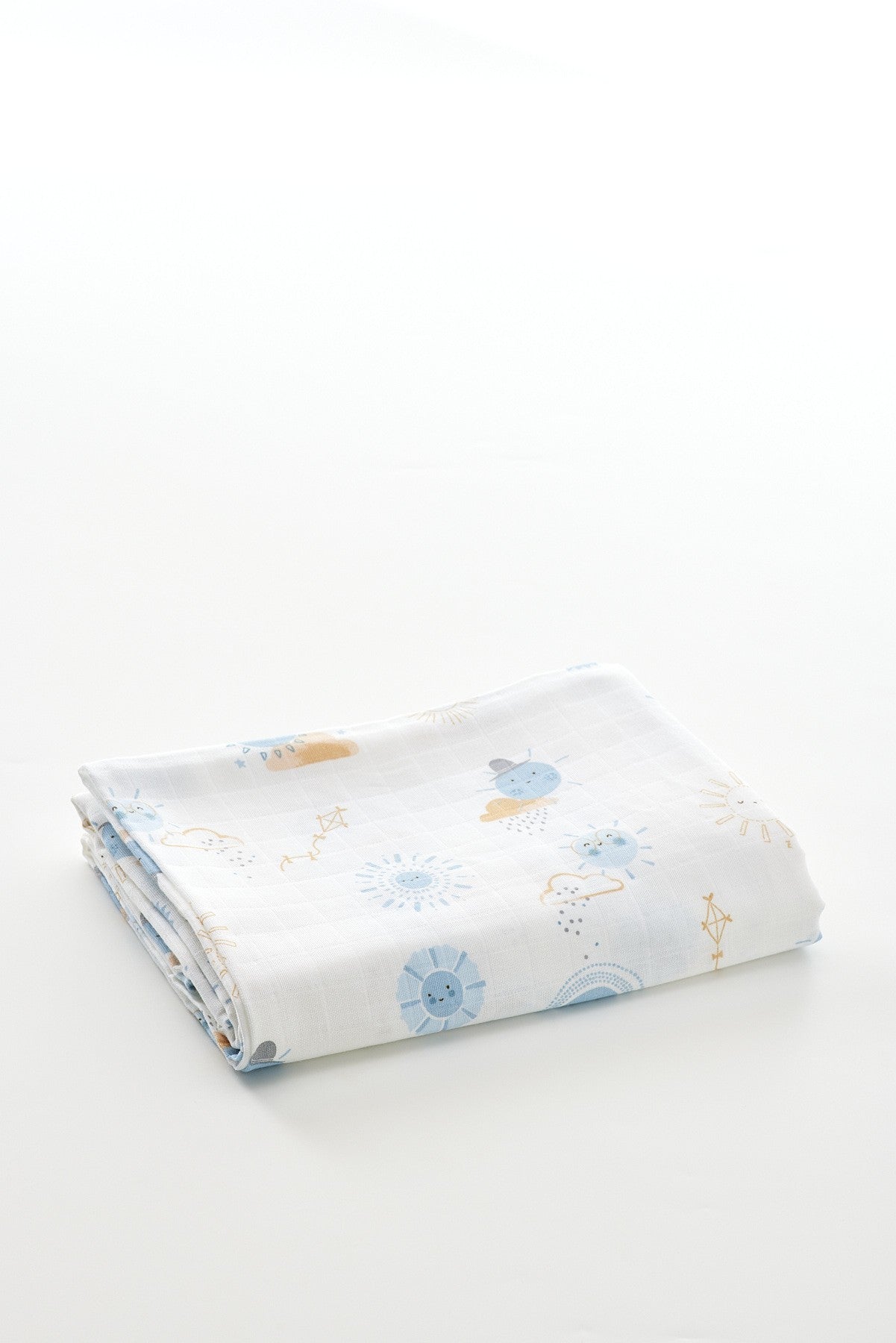 Müslin Bezi Örtü Güneş Desen - Mavi 120x120 cm + 4 Adet Ağız Mendili