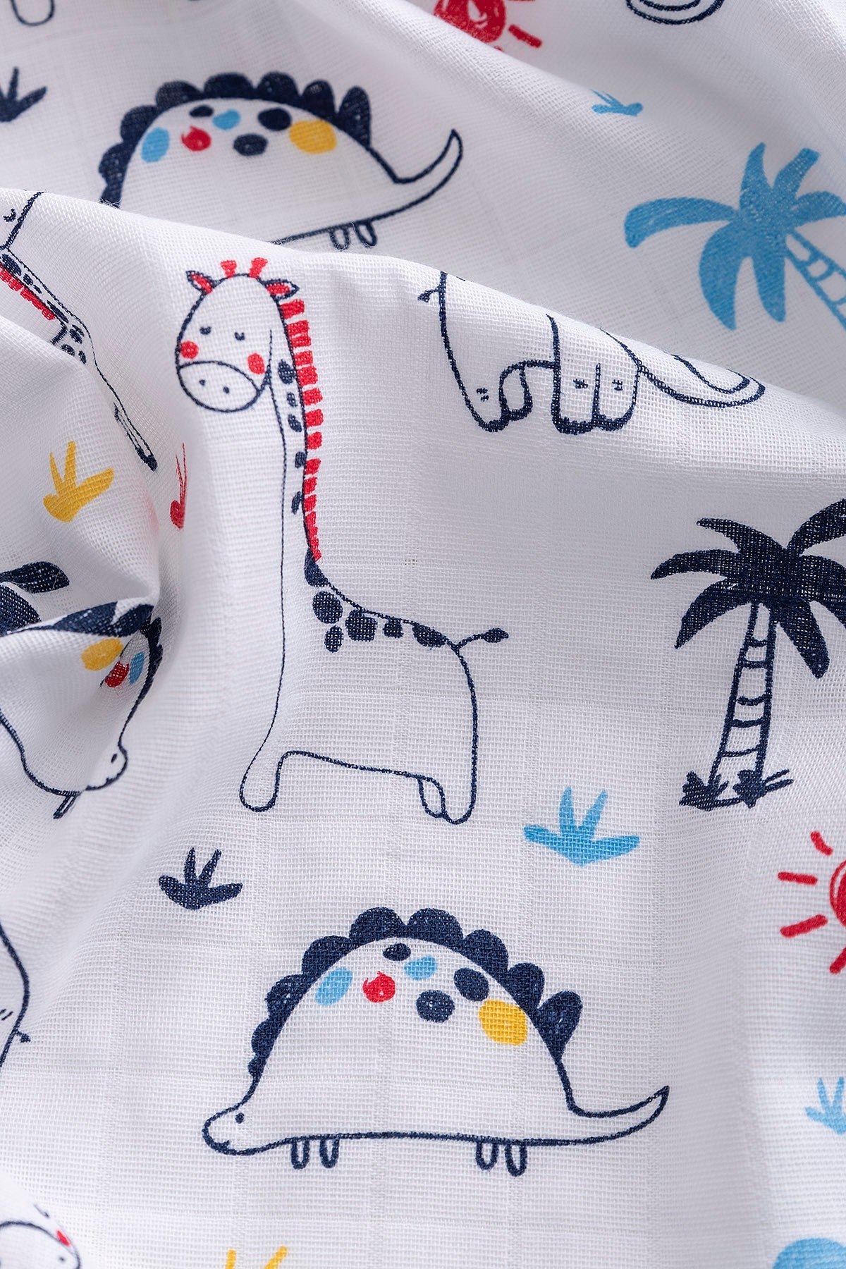 Müslin Bezi Örtü Safarı Desen - Lacivert 120x120 cm + 4 Adet Ağız Mendili