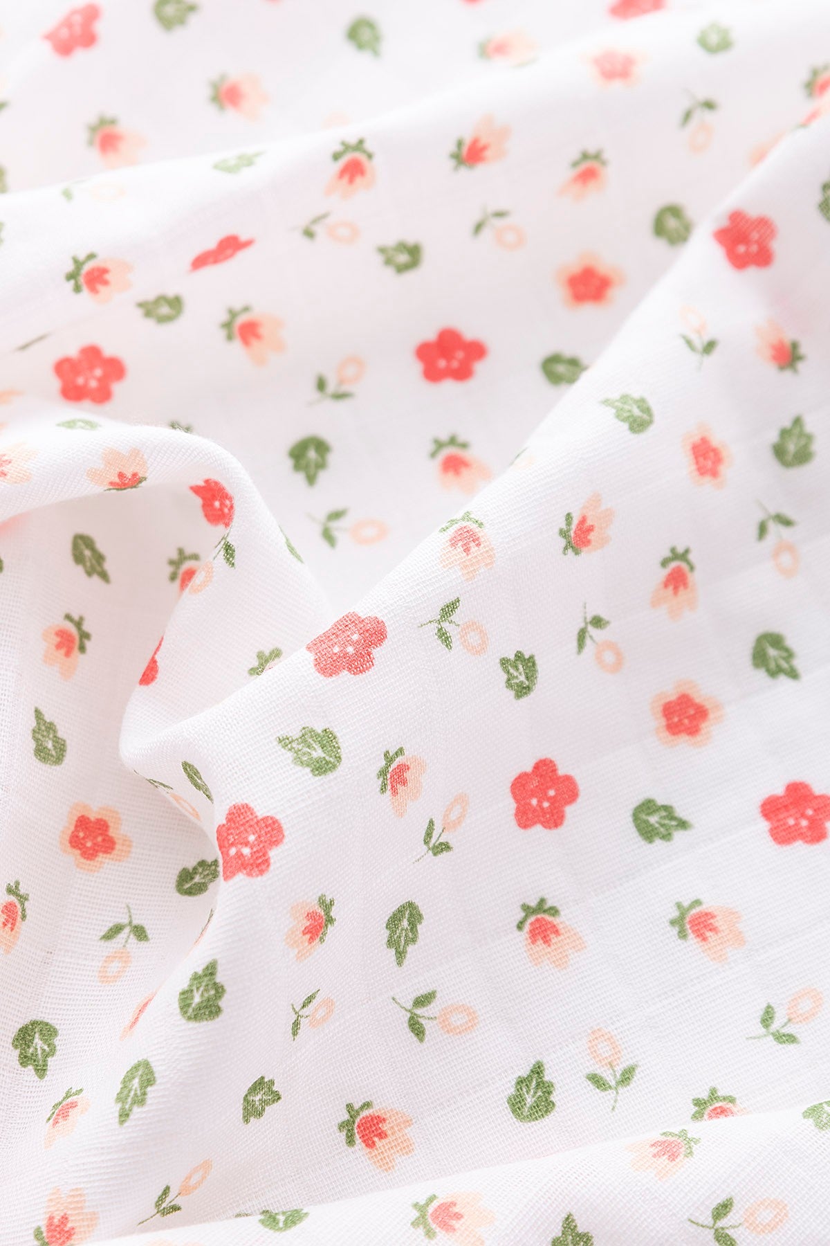 Muslin Fabric Cover Flower Pattern - Red 120x120 cm + 4 Pcs Burp Cloths