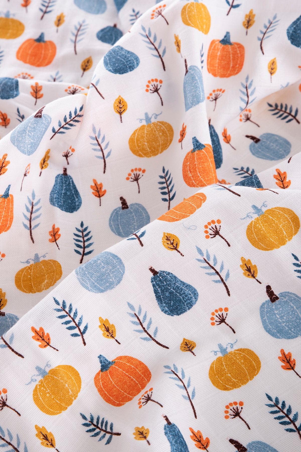 Muslin Cloth Pumpkin Pattern Blue 120x120 cm + 4 Pcs Burp Cloth