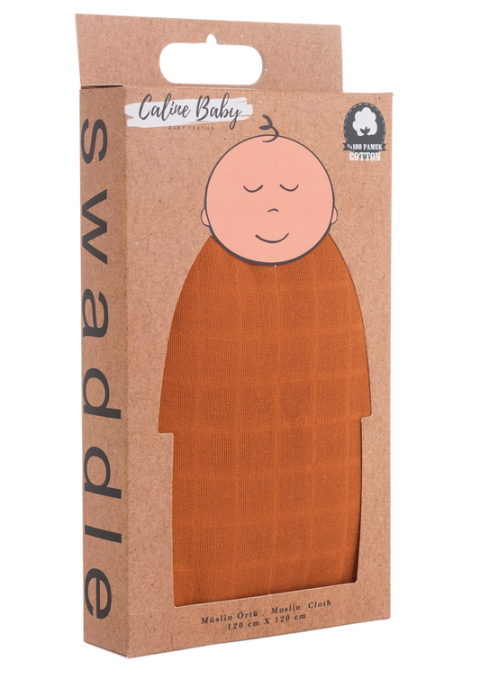 Müslin Bezi Örtü Düz Renk - Tarçın 120x120 cm + 4 Adet Ağız Mendili