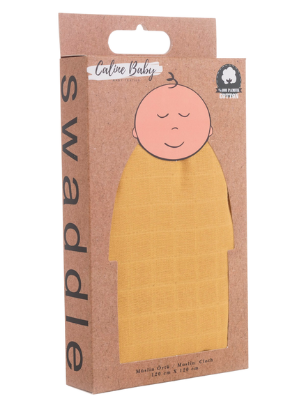 Müslin Bezi Örtü Düz Renk - Hardal 120x120 cm + 4 Adet Ağız Mendili