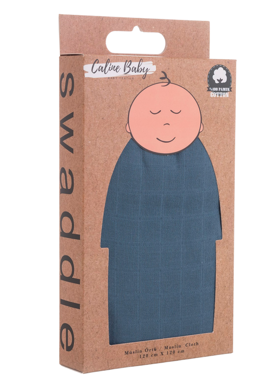 Müslin Bezi Örtü Düz Renk - Navy 120x120 cm + 4 Adet Ağız Mendili