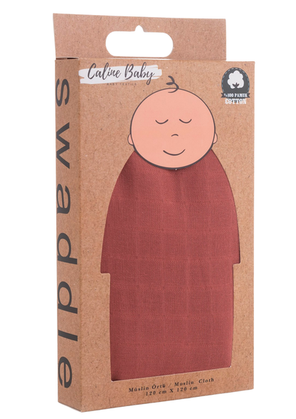 Müslin Bezi Örtü Düz Renk - Kiremit 120x120 cm + 4 Adet Ağız Mendili