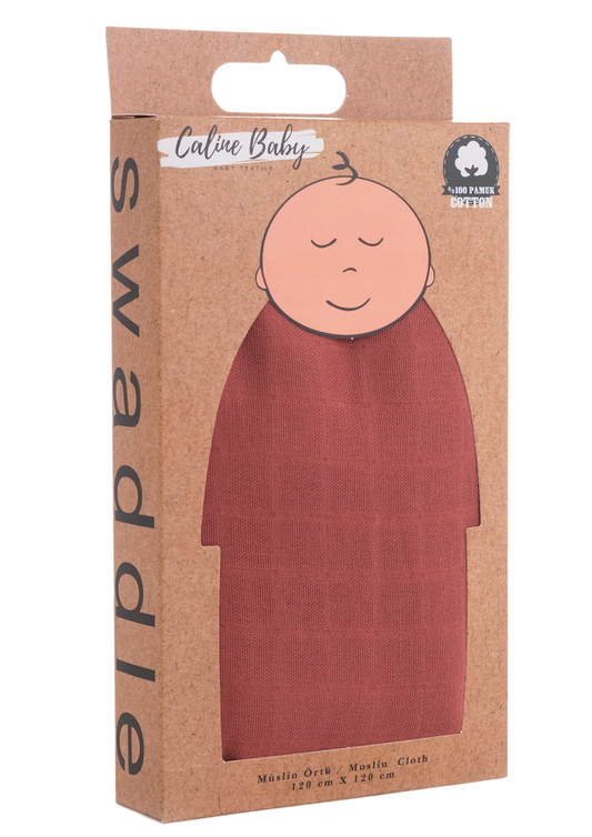 Müslin Bezi Örtü Düz Renk - Kiremit 120x120 cm + 4 Adet Ağız Mendili