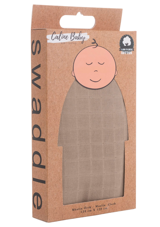 Müslin Bezi Örtü Düz Renk - Toprak 120x120 cm + 4 Adet Ağız Mendili