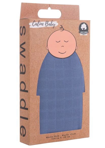 Müslin Bezi Örtü Düz Renk - Infinty Blue 120x120 cm + 4 Adet Ağız Mendili