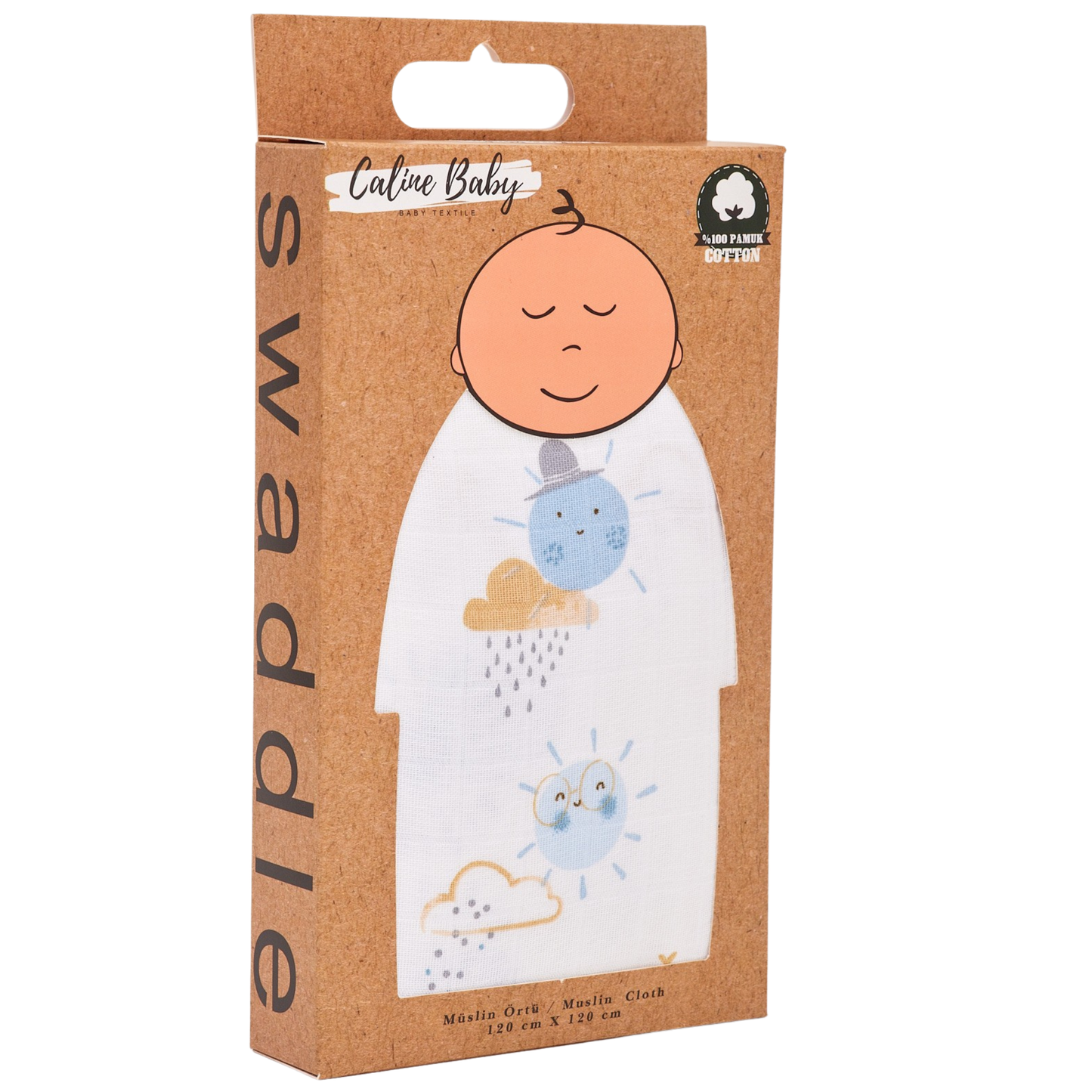 Muslin Cloth Blanket Sun Pattern - Blue 120x120 cm + 4 Burp Cloths