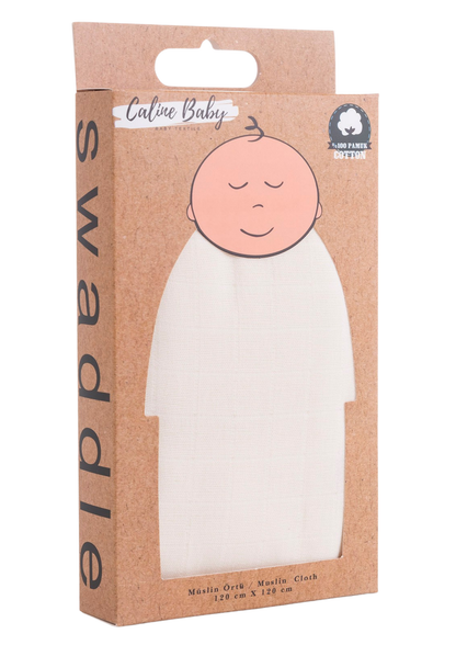 Müslin Bezi Örtü Düz Renk - Krem 120x120 cm + 4 Adet Ağız Mendili