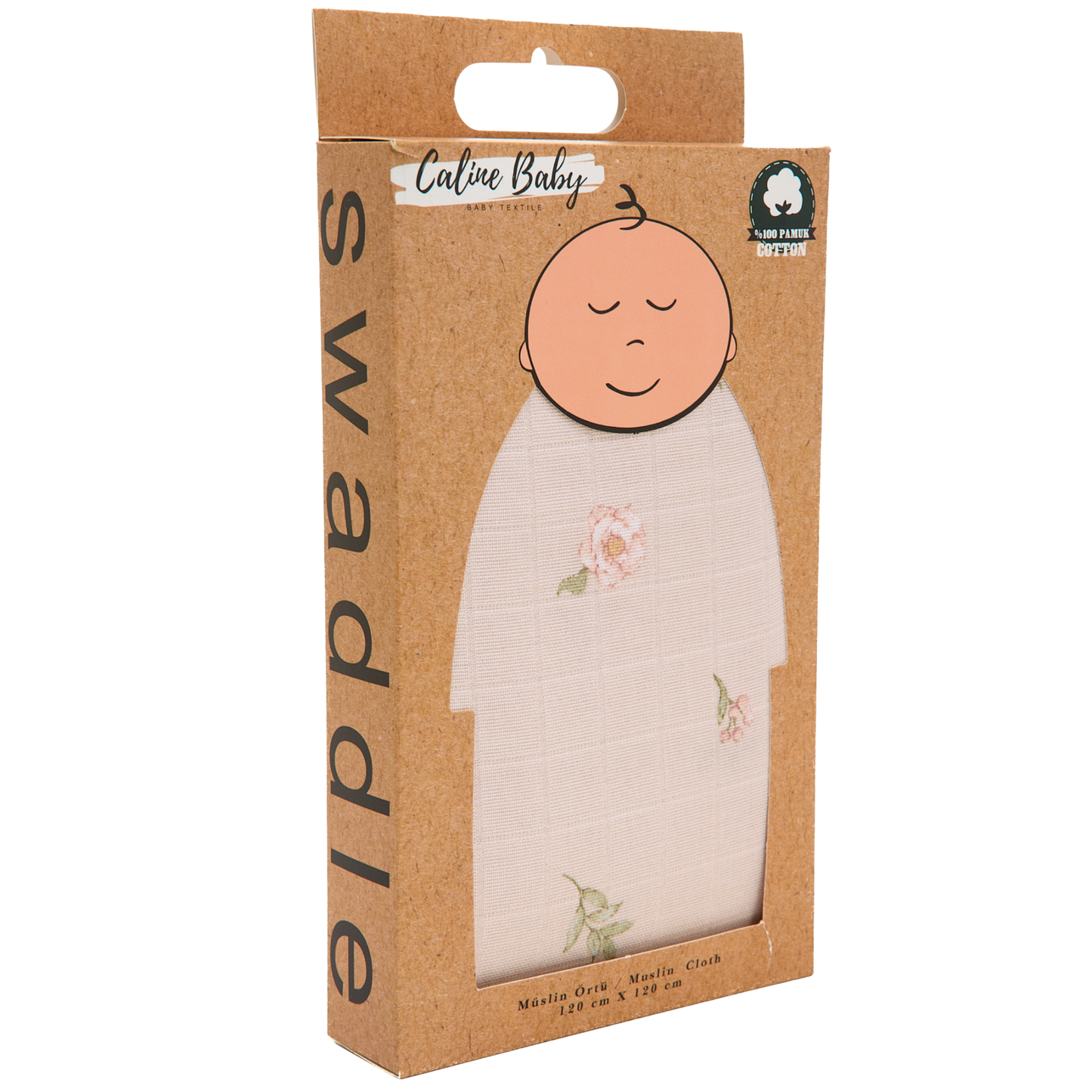 Müslin Bezi Örtü Gül Desen- Pudra 120x120 Cm + 4 Adet Ağız Mendili