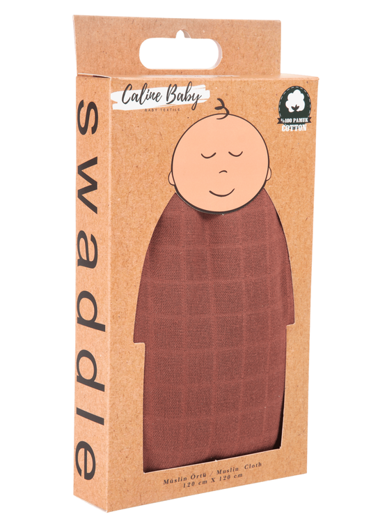 Müslin Bezi Örtü Düz Renk - Kahve 120x120 cm + 4 Adet Ağız Mendili