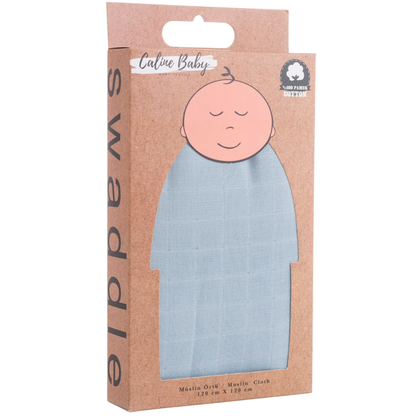Muslin Cloth Cover Solid Color - Blue 120x120 cm + 4 Burp Cloths