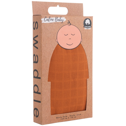 Muslin Swaddle Blanket Solid Color - Cinnamon 120x120 cm + 4 Burp Cloths