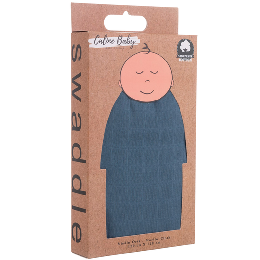 Muslin Cloth Cover Plain Color - Navy 120x120 cm + 4 Pcs Burp Cloths