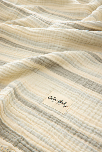 4-Layer Muslin Blanket Striped with Shepherd Stitch 110x110cm - Blue