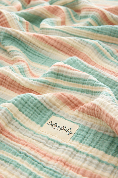 4 Layer Muslin Blanket Striped Shepherd Stitch 110*110cm - Pink