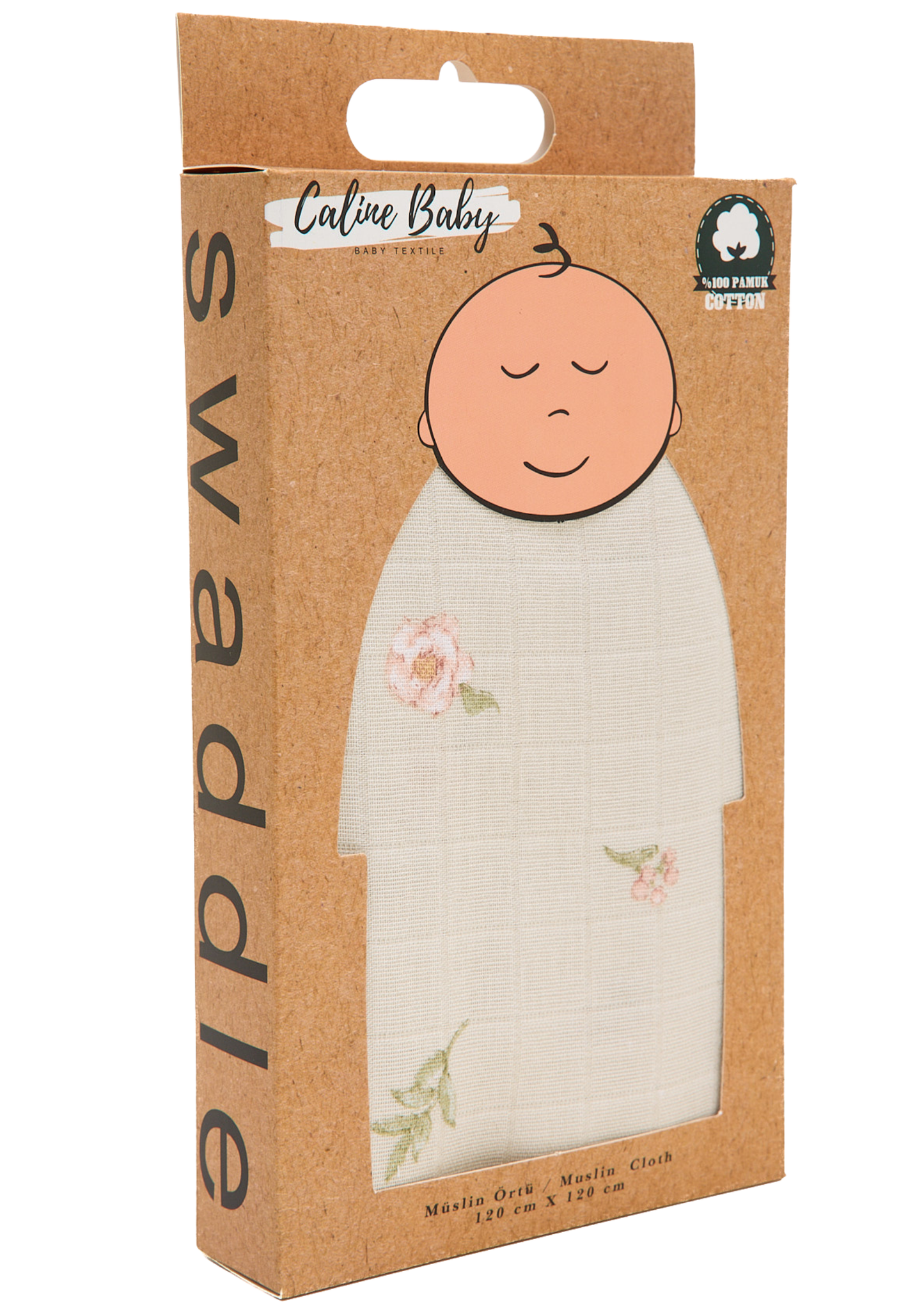 Müslin Bezi Örtü Gül Desen- Bej 120x120 Cm + 4 Adet Ağız Mendili