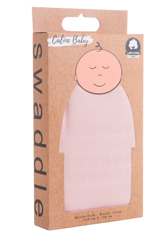 Müslin Bezi Örtü Düz Renk - Pudra 120x120 cm + 4 Adet Ağız Mendili