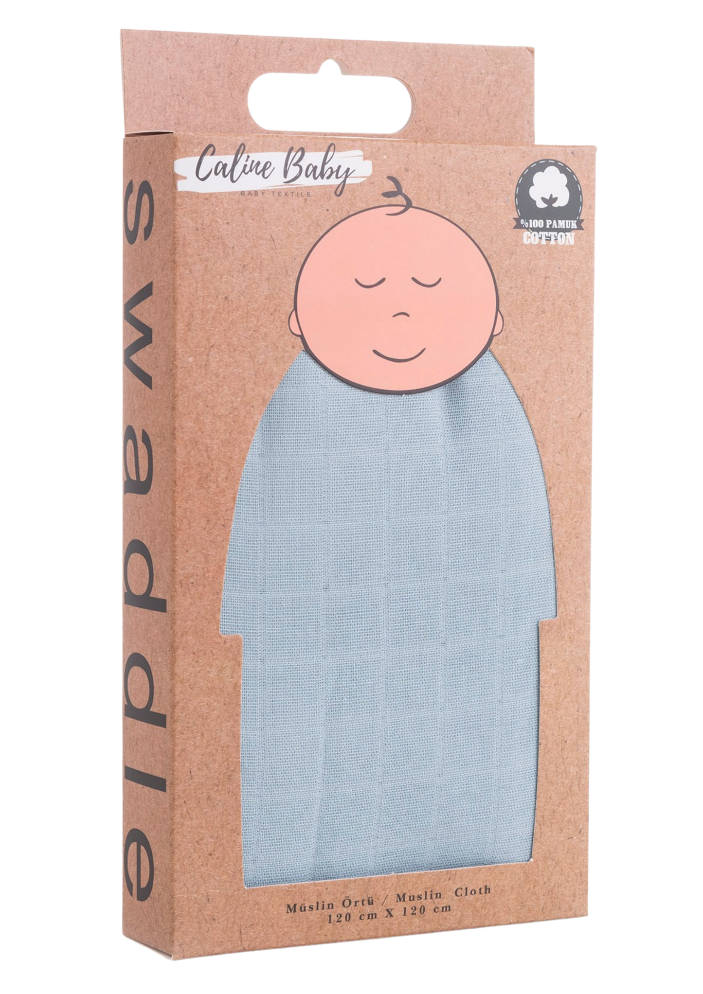 Müslin Bezi Örtü Düz Renk - Mavi 120x120 cm + 4 Adet Ağız Mendili