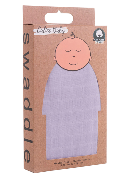 Müslin Bezi Örtü Düz Renk - Lila 120x120 cm + 4 Adet Ağız Mendili