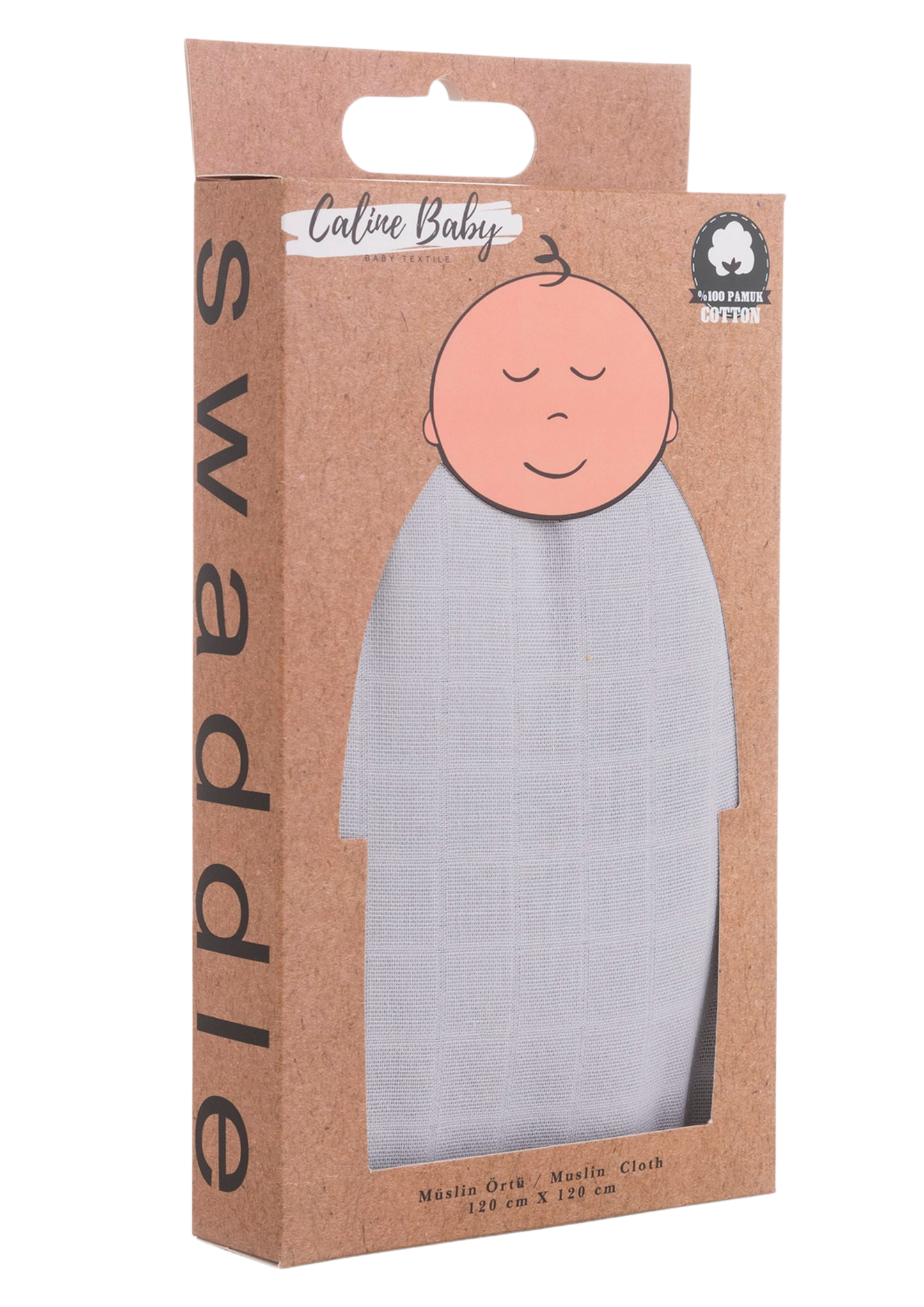 Müslin Bezi Örtü Düz Renk - Gri 120x120 cm + 4 Adet Ağız Mendili