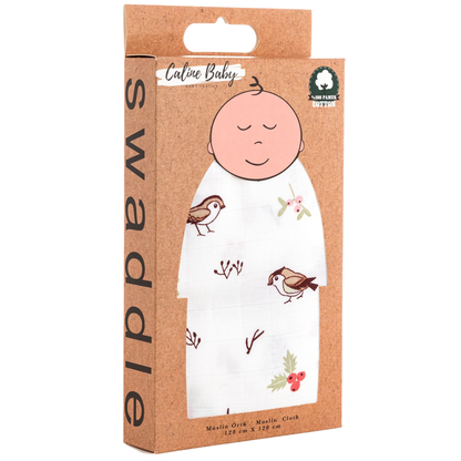 Muslin Fabric Bird Pattern Coffee 120x120 cm + 4 Burp Cloths