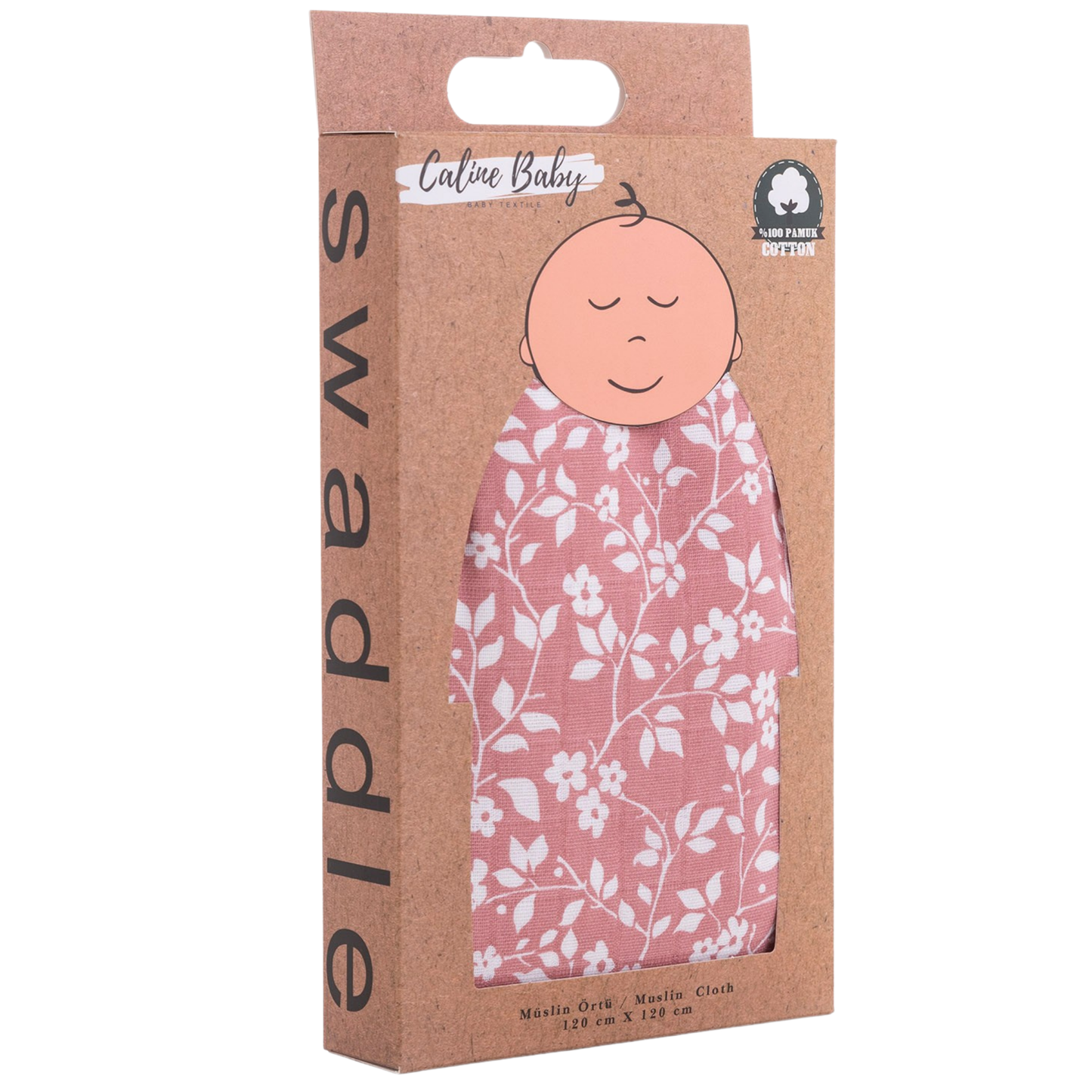 Muslin Wrap Violet Pattern - Dusty Rose 120x120 cm + 4 Burp Cloths