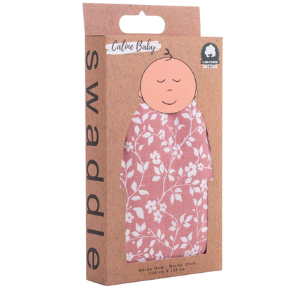 Muslin Wrap Violet Pattern - Dusty Rose 120x120 cm + 4 Burp Cloths