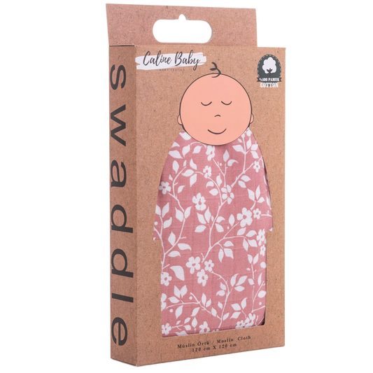 Muslin Wrap Violet Pattern - Dusty Rose 120x120 cm + 4 Burp Cloths