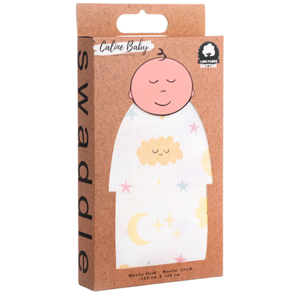 Muslin Cloth Cover Cloud Pattern Yellow 120x120 cm + 4 Burp Cloths