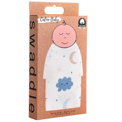 Muslin Cloth Swaddle Cloud Pattern Blue 120x120 cm + 4 Pcs Burp Cloths