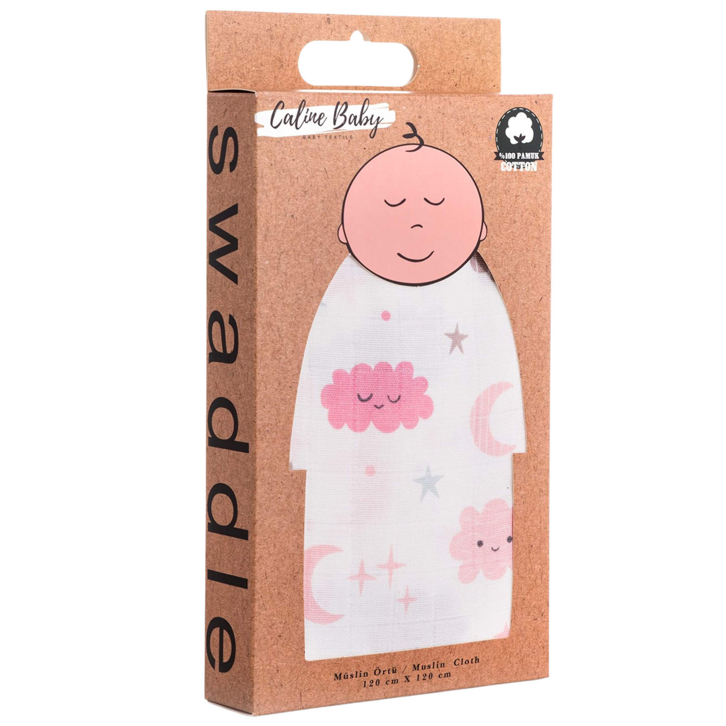 Muslin Blanket Cloud Pattern Pink 120x120 cm + 4 Burp Cloths