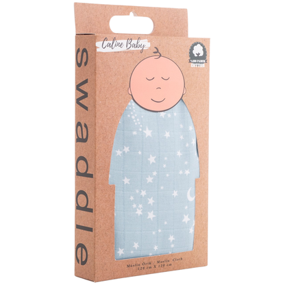 Muslin Fabric Cover Star Pattern - Blue 120x120 cm + 4 Burp Cloths